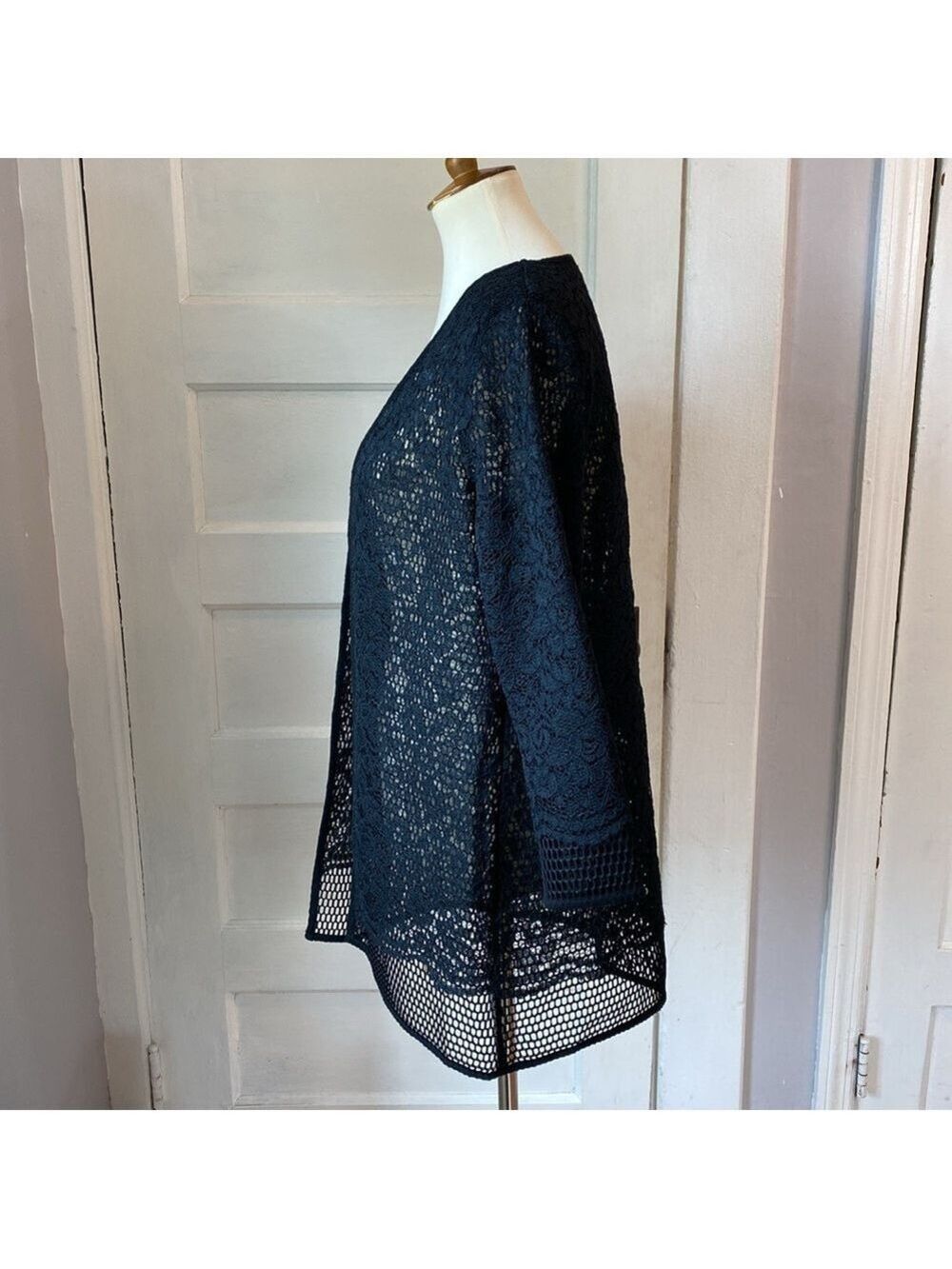 Alfani Semi-sheer Lace Two Layer Black Cardigan, Size S - Picture 8 of 12